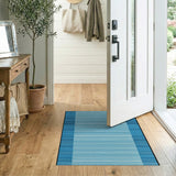 Blue Striped Area Rug with Navy Borders