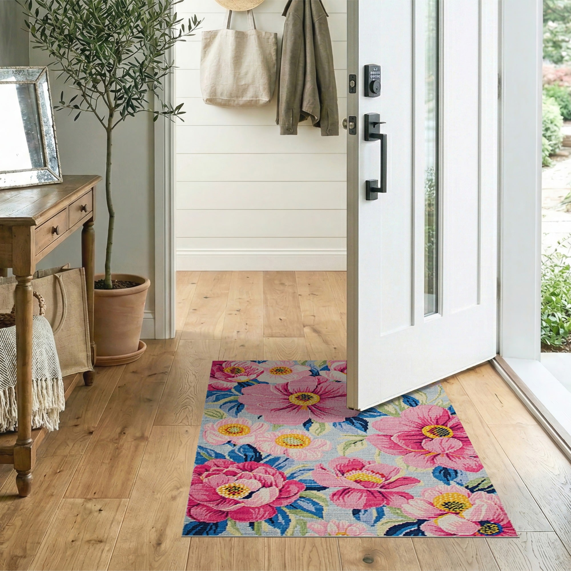 Floral Vintage Multi-color and Patterns Vintage Pink Peony Floral Area Rug
