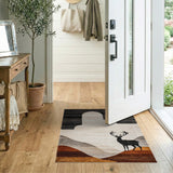 Majestic Black Deer Silhouette Mountain Arch Rug