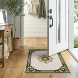 Ornate Green and Gold Medallion Area Rug