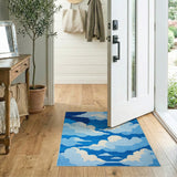 Layered Blue Clouds Geometric Area Rug
