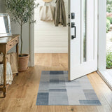 Washable Modern Geometric Color Block Area Rug, Blue Grey Low Pile