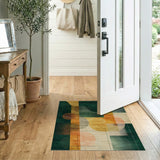 ODIKA Modern Abstract Washable Rug - Green & Gold Geometric Low Pile Area Rug, Non-Slip, OEKO-TEX Certified