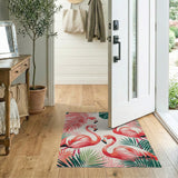 Vibrant Pink Flamingo Flock Tropical Leaves Rug