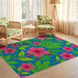 Vibrant Tropical Pink Floral Washable Area Rug - Low Pile & Non-Slip