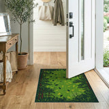 Vibrant Green Forest Falling Leaves Area Rug