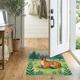 Whimsical Cartoon Fawn in Forest Meadow Area Rug