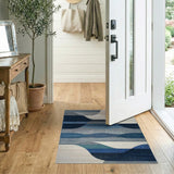 Geometric Modern Blue Teal Abstract Wave Area Rug