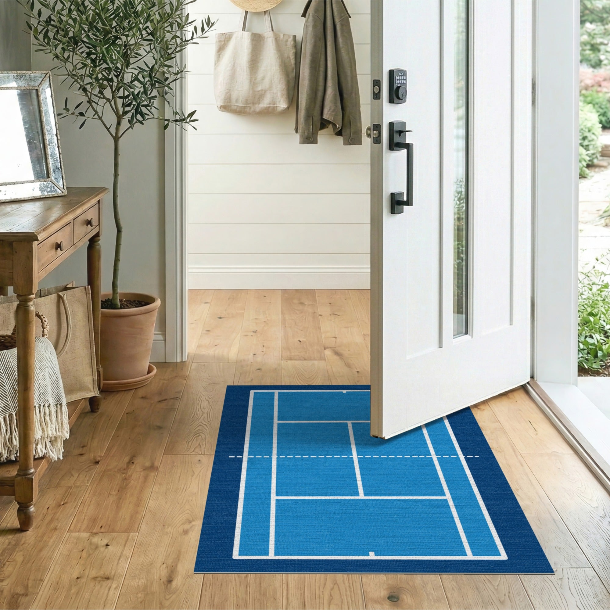 ODIKA Washable Blue Tennis Court Area Rug, Low Pile Non-Slip Sporty Mat for Kids & Game Rooms