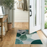 Teal Green Leaf Circles Abstract Area Rug