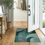 Teal Abstract Geometric Wave Area Rug