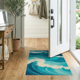Teal Ocean Waves Coastal Area Rug