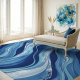 Coastal Blue Ocean Waves Washable Area Rug