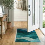 Geometric Modern Teal Wave Abstract Area Rug