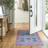Teal Persian Medallion Area Rug with Hot Pink Borders