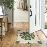 Blue and Teal Teal Gold Mandala Persian Area Rug