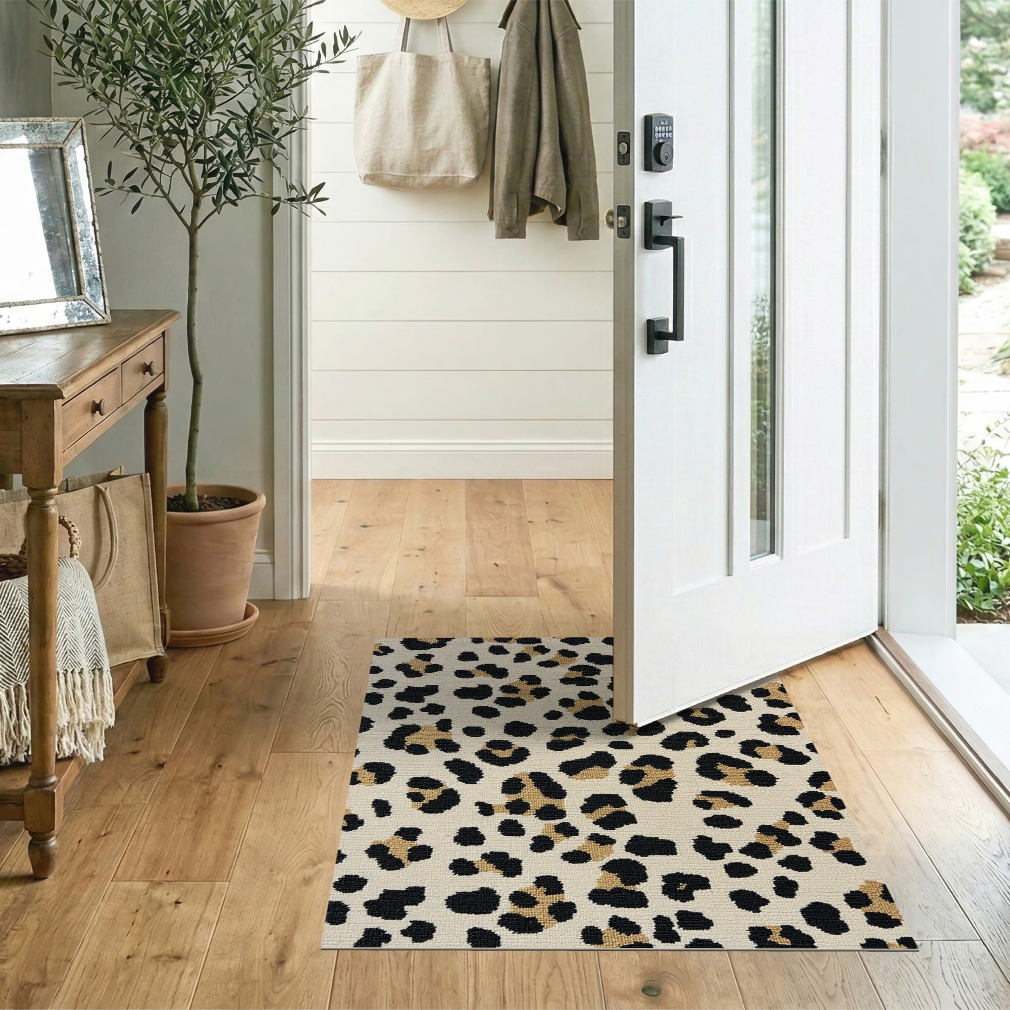 Multi-color and Patterns Cream Leopard Print Tufted Area Rug