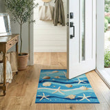 Coastal Blue Seashell Starfish Ocean Waves Rug