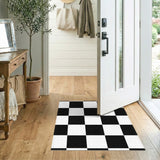 Black White Checkered Washable Area Rug