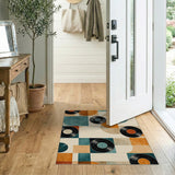 ODIKA Mid-Century Modern Vinyl Record Washable Area Rug - Retro Geometric Non-Slip Low Pile