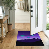 ODIKA UFO Alien Space Washable Area Rug, Purple Retro Sci-Fi Landscape Low Pile Non-Slip Carpet for Kids Room