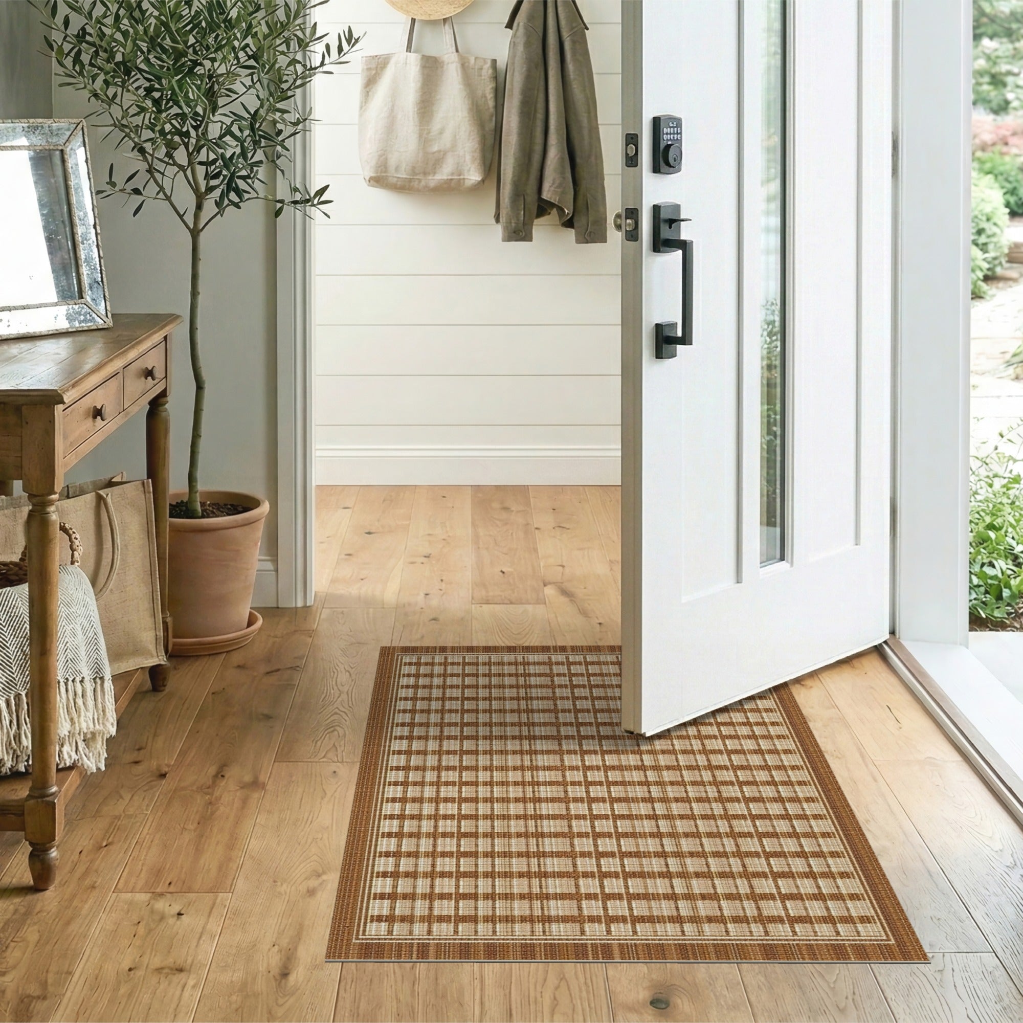 Rustic Brown Tan Plaid Brown and Tan Area Rug