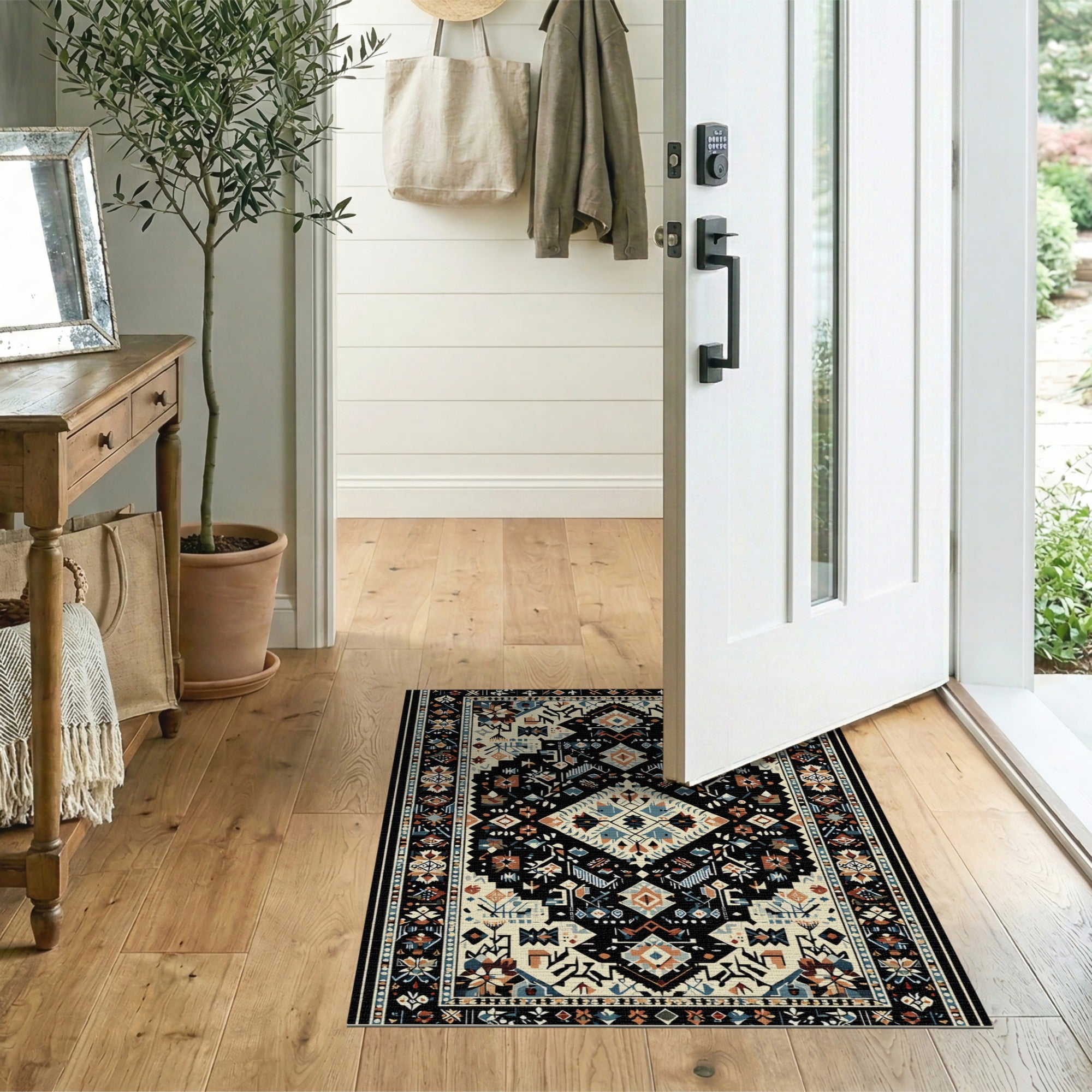 ODIKA Tribal Geometric Washable Area Rug - Low Pile Non-Slip Pet Friendly Rug