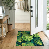 Green Vibrant Monstera Leaves Green Area Rug