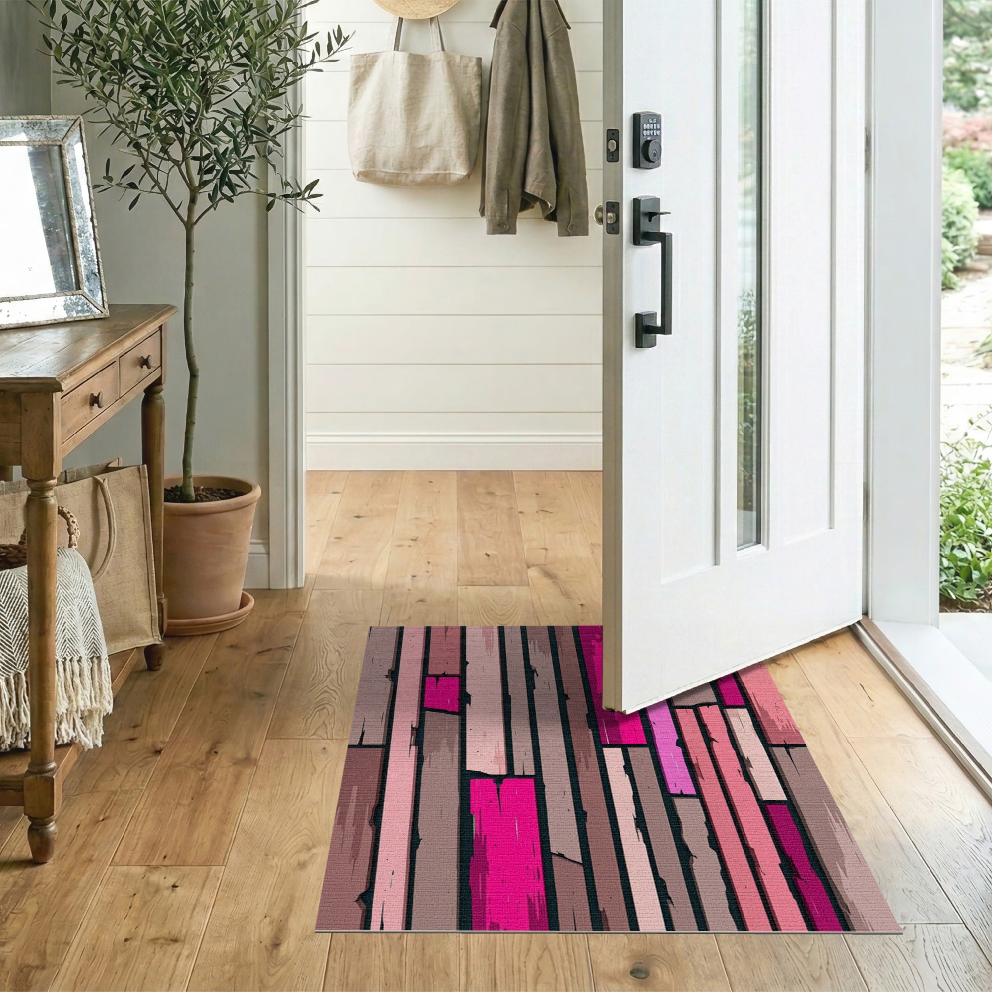 Vibrant Pink Distressed Wood Plank Rug