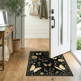 Gold Framed Butterfly Floral Area Rug