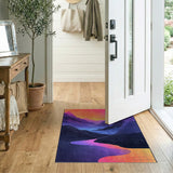 Vibrant Sunset Mountains Winding River Rug