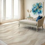 Abstract Area Beige and Neutral Beige Wavy Lines Abstract Area Rug