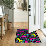 Vibrant Neon Cartoon Cats Area Rug