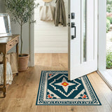 Blue and Teal Teal Geometric Heritage Tribal Area Rug