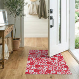 Vibrant Red White Floral Pattern Area Rug