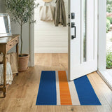 Navy Blue Orange Cream Striped Area Rug