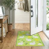 Adorable Bunny Chick Green Kids Area Rug