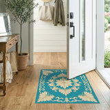 Blue and Teal Teal Persian Floral Medallion Rug