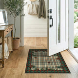 Festive Plaid Area Rug with Pinecones Evergreens