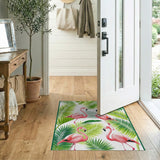 Vibrant Pink Flamingos and Palm Leaves Area Rug