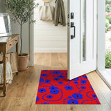 Vibrant Blue Daisy Floral Area Rug on Red