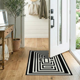 ODIKA Modern Geometric Washable Area Rug - Black & White Labyrinth Low Pile Rug