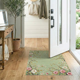 Pale Green Peony Branch Floral Rug