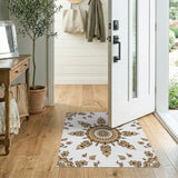 Beige and Neutral Elegant Beige Mandala Persian Area Rug