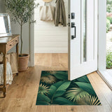 Lush Green Gold Palm Leaf Washable Area Rug