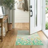 Whimsical Pastel Flowers Teal Swirls Rug