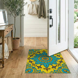 Multi-color and Patterns Teal Mandala Persian Area Rug on Yellow