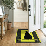 Black Cat Silhouette on Vibrant Yellow Area Rug