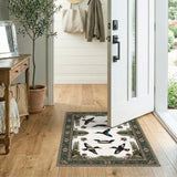 Flying Mallard Ducks Green Floral Rug