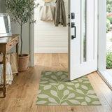 Emerald Green Leaf Pattern Area Rug